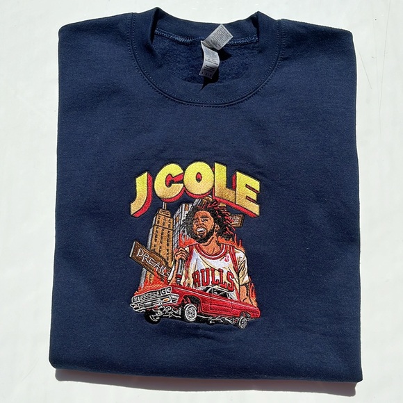 JCole Tale of Two Cities Custom Handmade Embroidered Crewneck Longsleeve Sweater - Picture 8 of 10